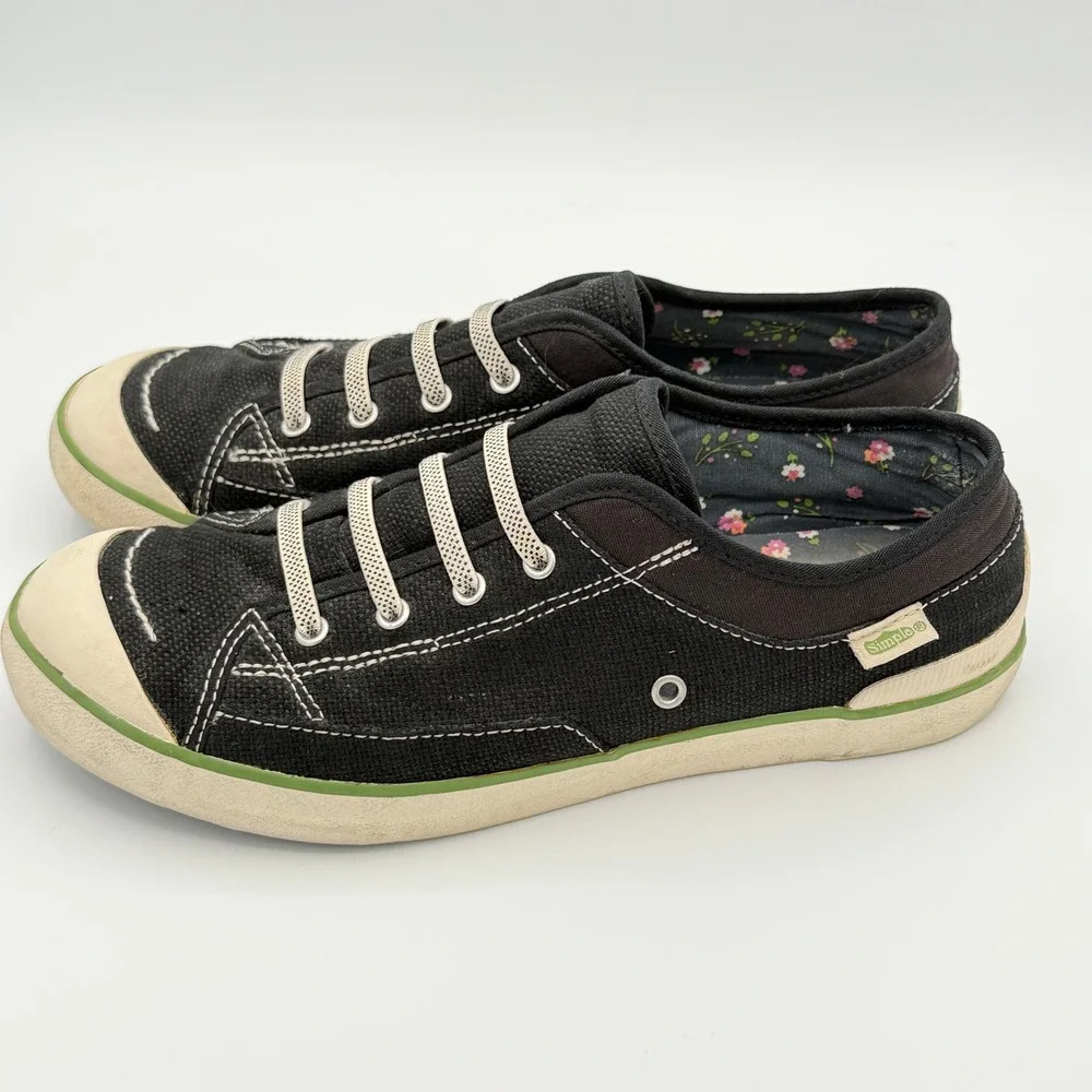Vintage Simple Shoes WM 9 Black Canvas Low Top Skater Sneaker Y2K Grunge Granola - Picture 4 of 9